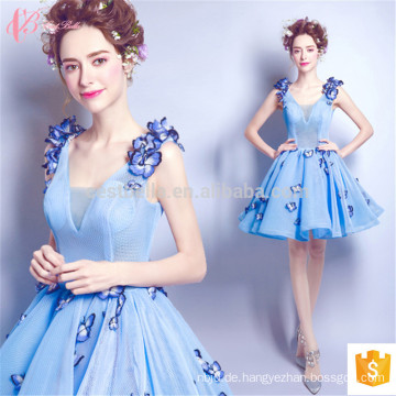 Korean Flower Blue 2017 Damen Sommer Appliqued Kurzes Frauen Abendkleid